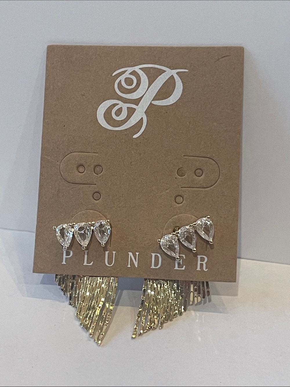 Plunder Gold Teardrop Crystal Fringe Earrings